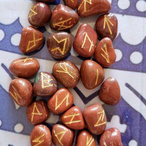 Set of Red Jasper Polished Carved Runes 36